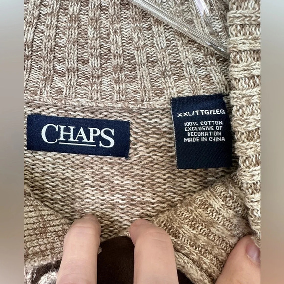 Chaps 100%‎ Cotton Tan Sweater with elbow patches Size XXL - Picture 8 of 12